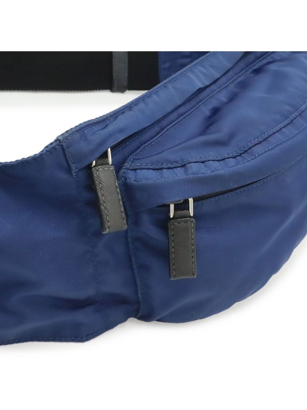Prada Triangle Logo Belt Bag Waist Pouch Hip Nylon Blue Black Silver - Picture 5 of 8